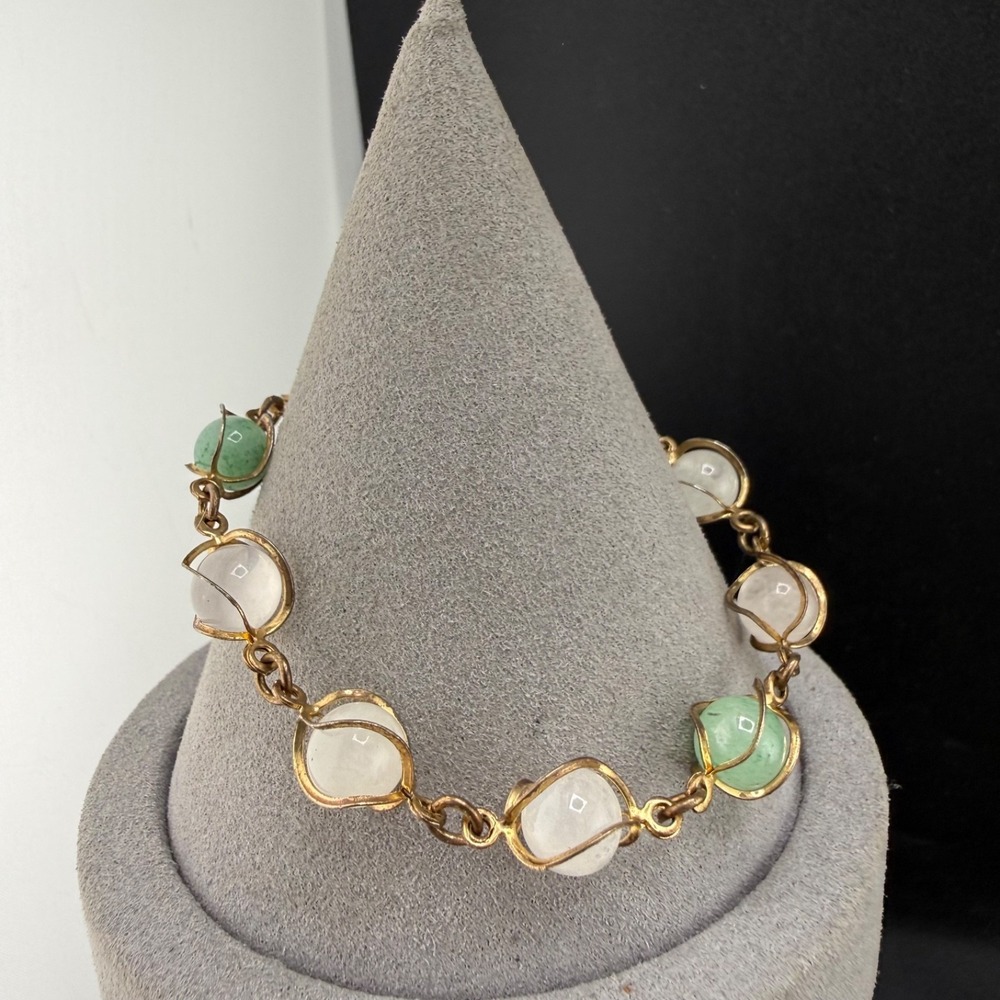 Vintage Estate Bracelet Gold Tone Caged Wire Wrapped Multi Stone 6.5in
